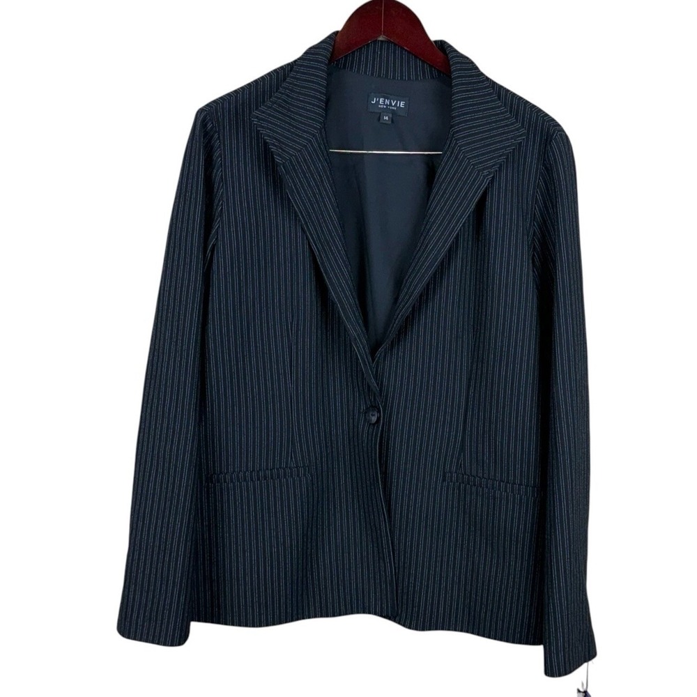 J ENVIE WOMENS Black Striped‎ One Button Blazer Size 14 NWT